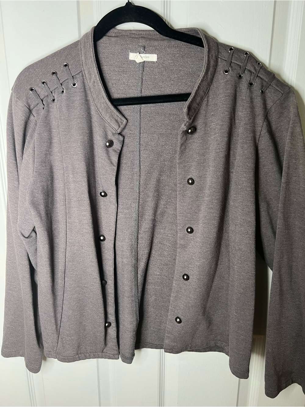 Women’s Gray Blazer Jacket with Shoulder Grommet Detail